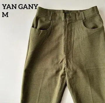 YAN GANY 올리브 그린 체크 무늬 팬츠