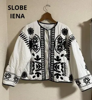 SLOBE IENA 자수 퀼팅 자켓 화이트/블랙 올 패턴