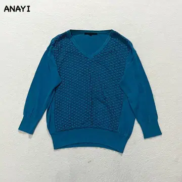 t2206 [아나이] V넥 니트 스웨터 시스루 짜임풍 도트 레이스