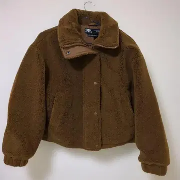 ZARA 보아 플리스 숏 점퍼 브라운 XS