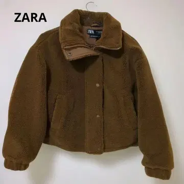 ZARA 보아 플리스 숏 점퍼 브라운 XS