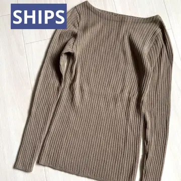 SHIPS 울 100% 니트 베이지 리브 긴팔