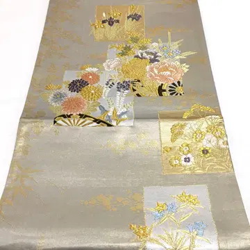 a818 순수 실크 롯츠 후쿠로 오비 금실 은실 기모노