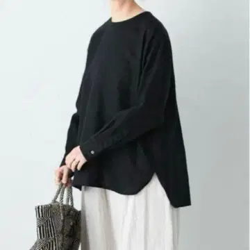 주말 가격 인하 카구레 린넨 크루넥 풀오버 BLACK