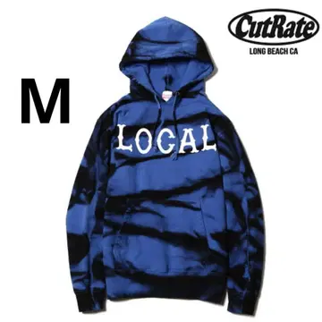 CutRate LOCAL 풀오버 후드티 블루 블랙 타이다이 패턴