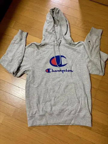 Champion 프론트 빅 로고 프린트 후드티 L 그레이