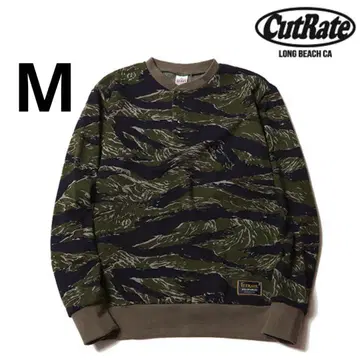 CutRate 카모 패턴 크루넥 맨투맨 타이거 카모 무늬 맨투맨