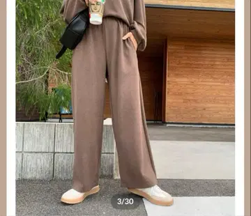 BLATE 고급 뉘앙스 기모 리브 와이드 팬츠