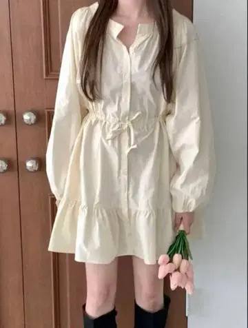 코튼 튜닉 긴팔 무릎 기장 셔츠 롱 미니 원피스 한국 새상품급 무지