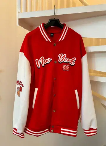 New York 86 레드 화이트 농구 바시티 자켓