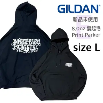 [길단] 미사용 새상품 8oz 속기모 프린트 후드티 E패턴 블랙 L