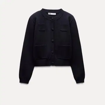 ZARA 플레인 니트 자켓 패디드 숄더 M 네이비 블랙