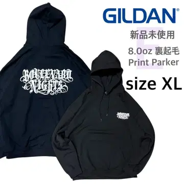 [길단] 미사용 새상품 8oz 속기모 프린트 후드티 E 패턴 블랙 XL