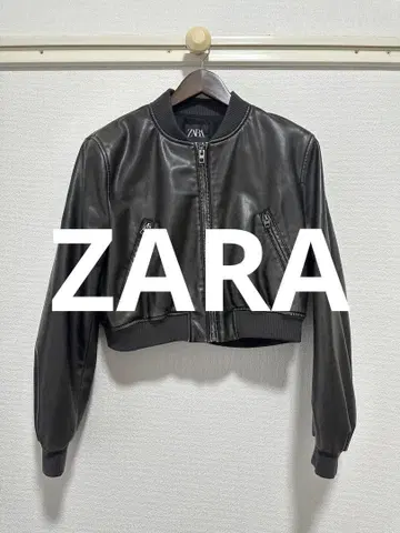 ZARA 워셔블 인조 가죽 플라이트 자켓 데미지 가공 쇼트 기장