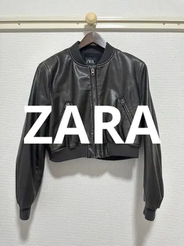 ZARA 워셔블 인조 가죽 플라이트 자켓 데미지 가공 쇼트 기장