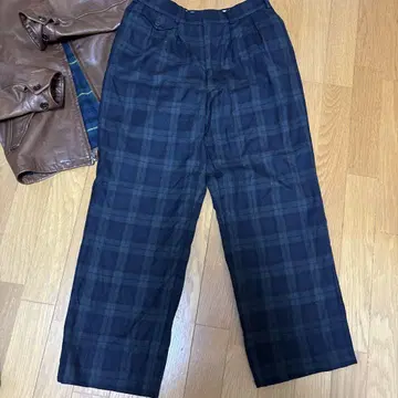 랄프 로렌 네이비 계열 체크 와이드 팬츠