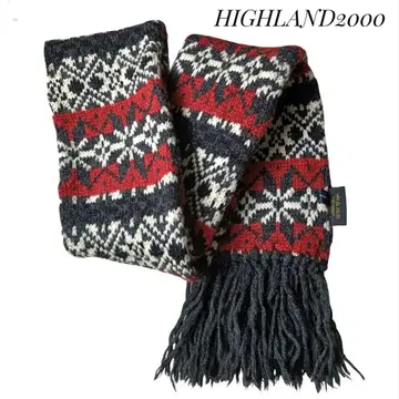 [ HIGHLAND2000 ] 노르딕 무늬 울 롱 머플러 프린지 빨간색