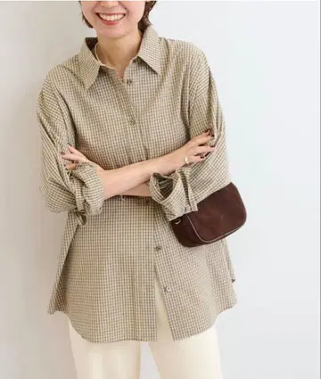 체크 오버사이즈 셔츠 베이지