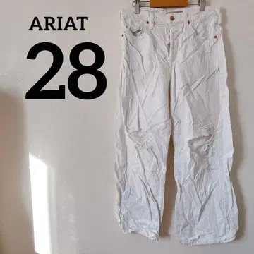 ARIAT [ 28 ] 화이트 데님 데미지 가공 와이드 팬츠