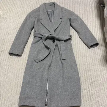 그레이 벨트 더블 브레스트 체스터 코트