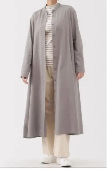 무인양품 양면 기모 플란넬 스탠드 카라 긴팔 원피스 베이지 XL