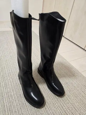 미사용 천연 가죽 블랙 롱 부츠 밴딩 밑창 24cm 24.5cm