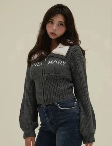 Andmary Mary logo zip tops gray
