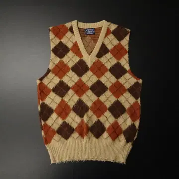 80s USA 캠퍼스 니트 베스트 모헤어 아가일