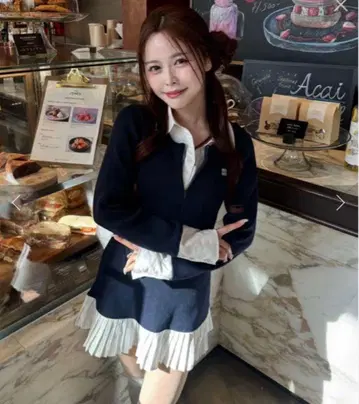 [ 새상품급! 완판템 ] 인기 의 네이비 니트 미니 원피스