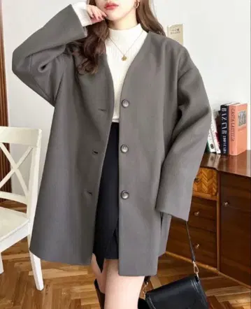 노카라 아우터 코트 자켓 미들 기장 차콜 그레이