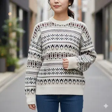 레트로 캐나다제 빈티지 니트 스웨터 올 패턴 화이트 긴팔