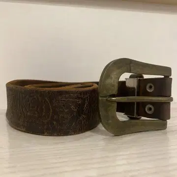 빈티지 브라운 가죽 벨트 놋쇠 버클 손 조각 포함