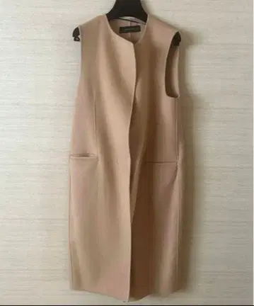 ZARA 베이지 슬리브리스 울 롱 베스트 S