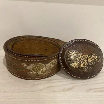 USA제 이글 디자인 가죽 벨트 손 조각 빈티지 브라운