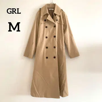 새상품급 그레일 트렌치코트 카멜 M 얇은 소재 더블 브레스트 롱 014