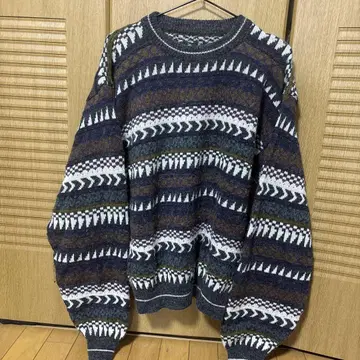 기하학 패턴 니트 스웨터 울 혼방