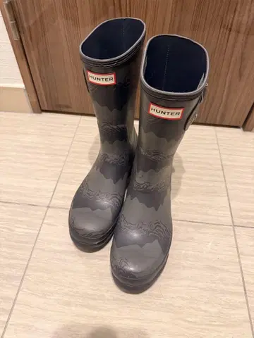 HUNTER 레인부츠 숏 UK10(28cm) 그레이 카모 무늬 남성용