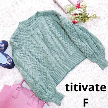 titivate 니트/스웨터 (M 상당) 탁한 그린/케이블 짜임