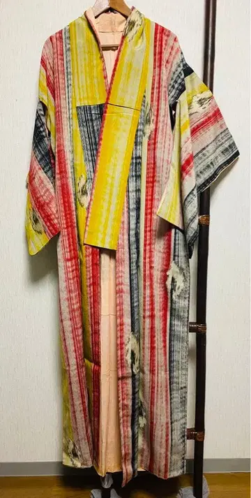 꽃무늬 스트라이프 기모노 약 150cm