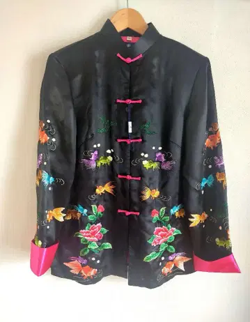 [ 레어 미사용품 ] 손자수 차이나 자켓 실크 100% 빈티지