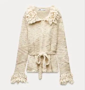 Zara 크림색 보아 프린지 가디건