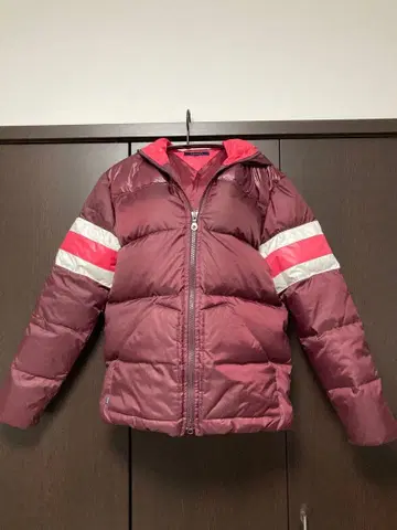 TOMMY 버건디 후드 부착 다운 자켓 L