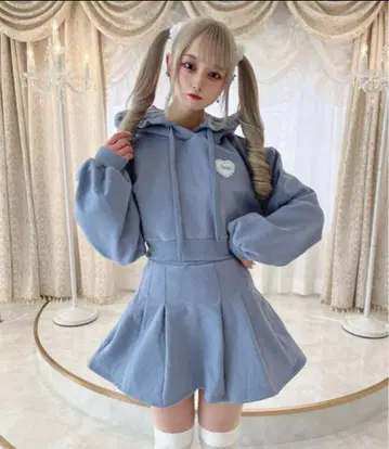 허니시나몬 HoneyCinnamon 블루 후드 부착 후드티 셋업