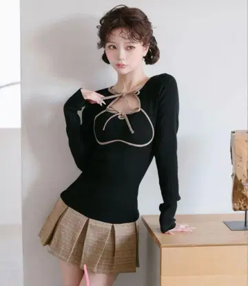 다리치 포인트 체크 니트 미니 원피스 free 사이즈