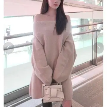 프레이 아이디 오프숄더 니트 미니 원피스