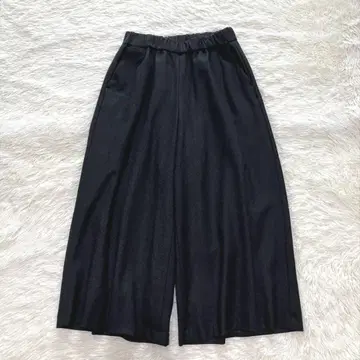 미즈이로 인드 울 믹스 와이드 팬츠 차콜 그레이 허리밴딩
