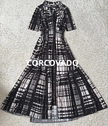 CORCOVADO 콜코바드 보타이 롱 원피스 블랙 올 패턴