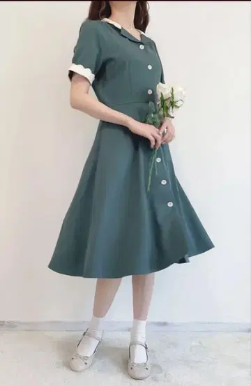 새상품급 핀 스캘럽 원피스 쇼와 레트로