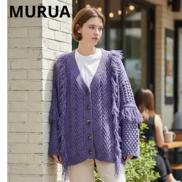 MURUA 무루아 프린지 장식 퍼플 가디건 두꺼운 원단