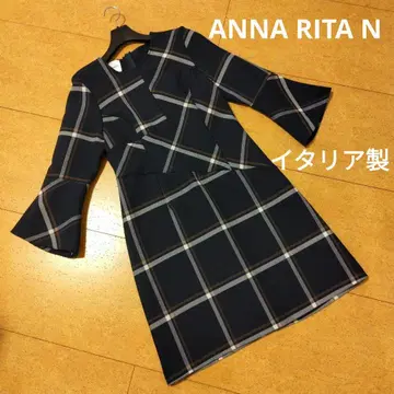 ANNARITAN 네이비 체크 무늬 원피스 이탈리아제